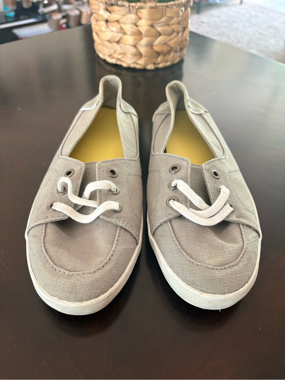 VANS Grey Greige Canvas Lace-Up Sneakers Size 7.5 | Neutral Low Top Casual Shoes